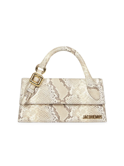 Shop Jacquemus Women's Le Chiquito Long Snake-embossed Leather Top-handle Bag In Beige