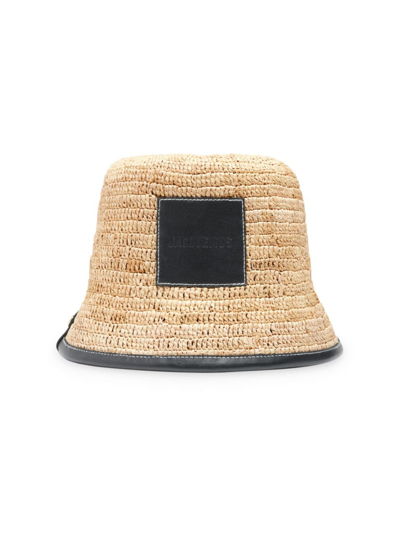Shop Jacquemus Men's Raffia Bucket Hat In Black