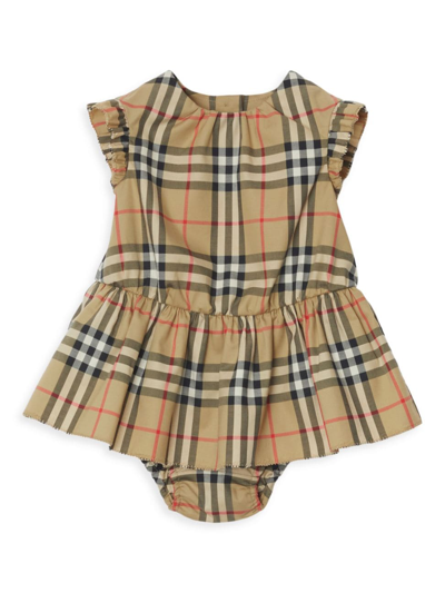 Shop Burberry Baby Girl's Leana Check Dress In Archive Beige Check