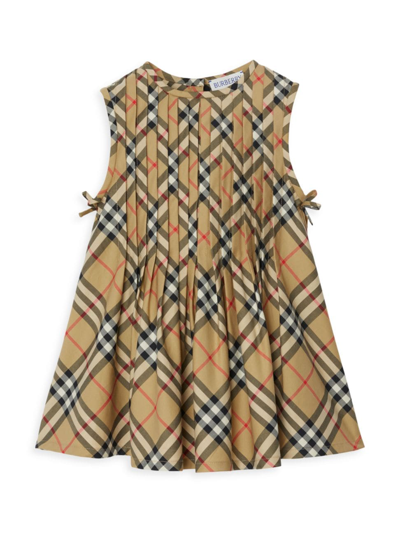 Shop Burberry Baby Girl's & Little Girl's Pleated Check Sleeveless Dress In Archive Beige Check