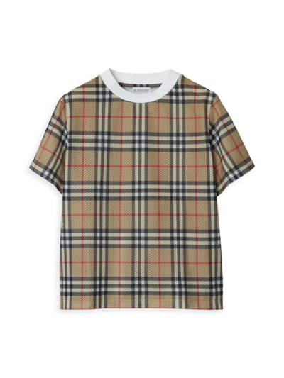 Shop Burberry Little Kid's & Kid's Check Mesh T-shirt In Archive Beige Check