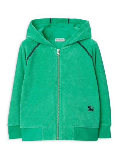 Shop Burberry Little Kid's & Kid's Terry Cloth Zip-up Hoodie In Bright Jade