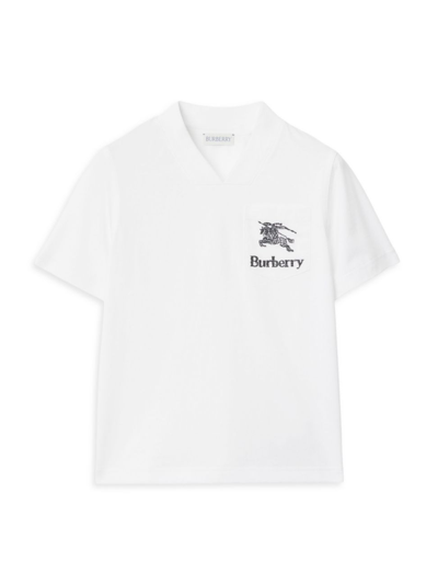 Shop Burberry Little Kid's & Kid's Logo V-neck T-shirt In White