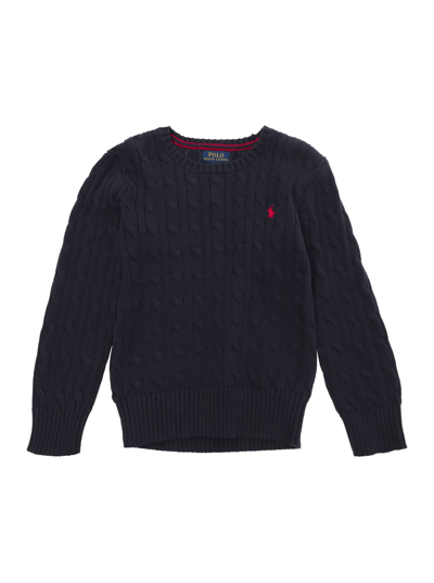 Shop Polo Ralph Lauren Blue Cable-knit Sweater With Pony Embroidery Boy