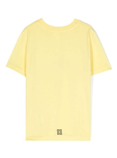 Shop Givenchy Yellow U Neckline T-shirt With Logo Print In Cotton Boy