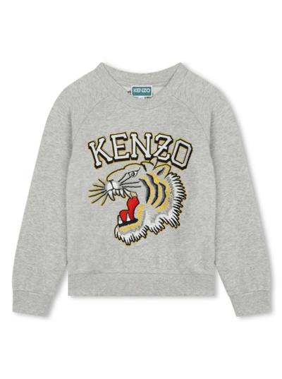 Shop Kenzo Grey Sweatshirt With Tiger Patch In Cotton Boy
