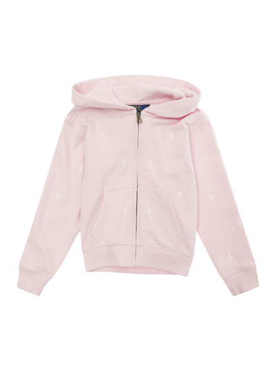 Shop Polo Ralph Lauren Pink Hoodie With Embroidered Pony In Cotton Blend Girl