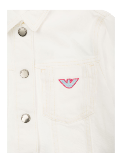 Shop Emporio Armani White Jacket With Multicolor Logo Embroideries In Cotton Denim Girl