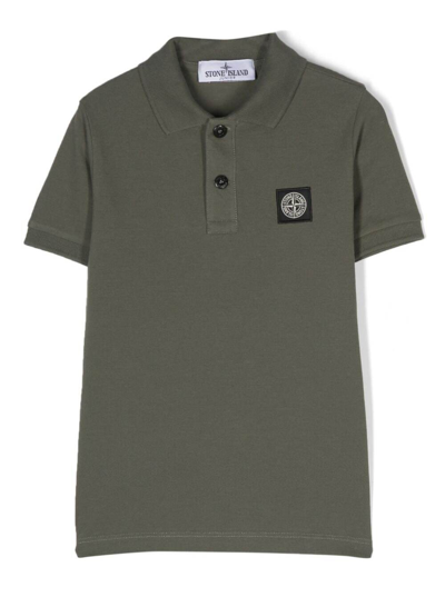 Shop Stone Island Junior Green Polo Shirt With Logo In Stretch Cotton Boy
