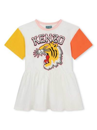 Shop Kenzo White Pleated Mini Dress In Cotton Girl In Multicolor