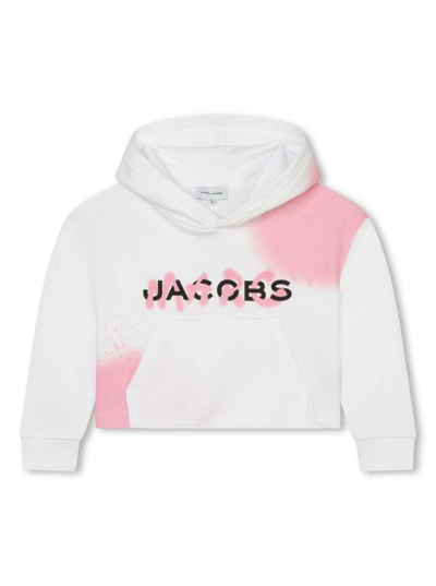 Shop Marc Jacobs White And Pink Hoodie With Logo Print In Cotton Blend Girl