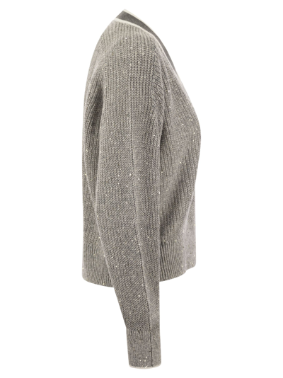 Shop Brunello Cucinelli Active Dazzling Linen Rib Knit In Grey
