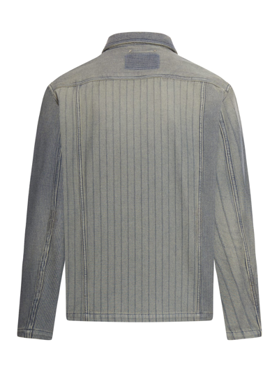 Shop Golden Goose Journey M`s Full Zip Jacket Dyed Denim Patched Stripes In Grey