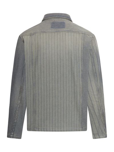 Golden Goose Journey M`s Full Zip Jacket Dyed Denim Patched Stripes In Grey