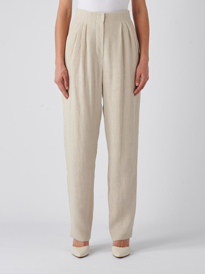 Shop Emporio Armani Linen Trousers In Ecru