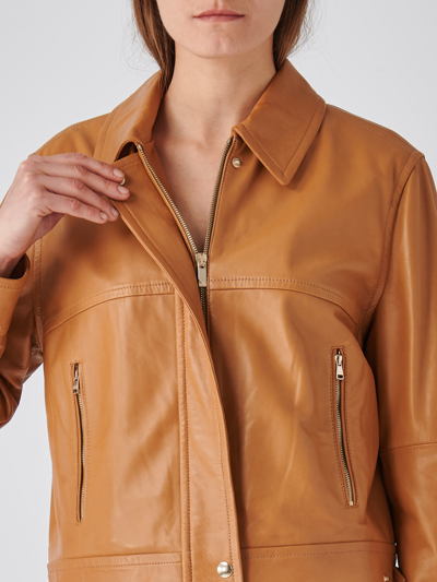 Shop Max Mara Bacio Leather Jacket In Cuoio