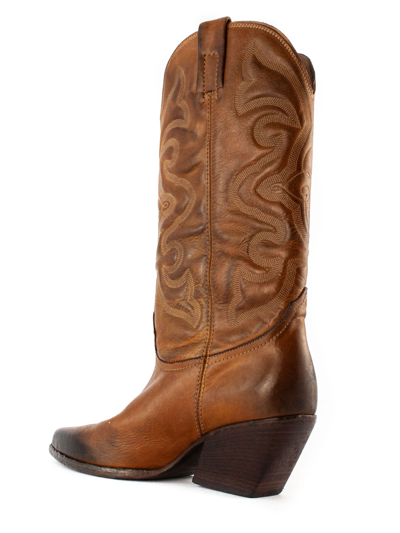 Shop Elena Iachi Brown Leather Texan Boots In Marrone