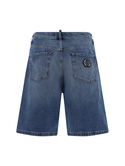 Shop Philipp Plein Denim Shorts In Cobalt Blue