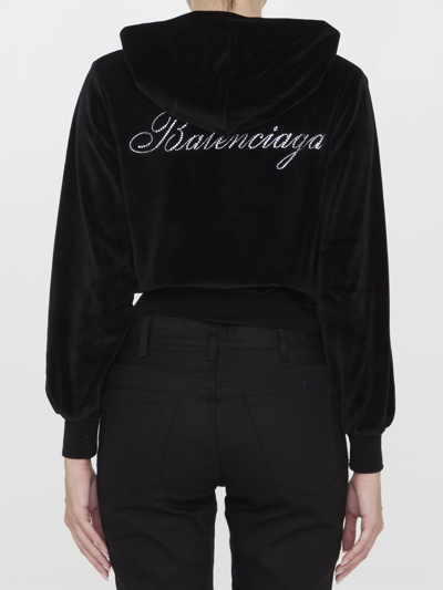 Shop Balenciaga Shrunk Zip-up Hoodie In Black