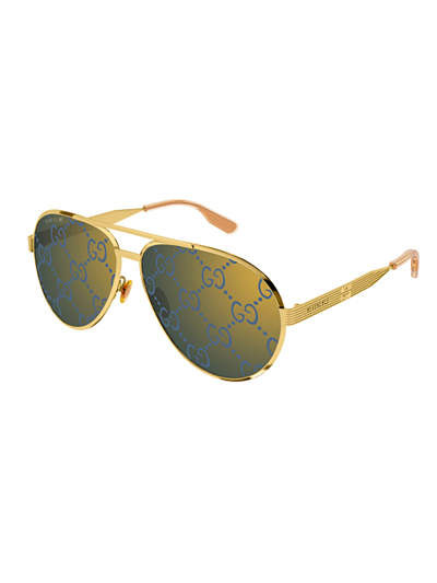 Shop Gucci Gg1513s Sunglasses In Gold Gold Blue