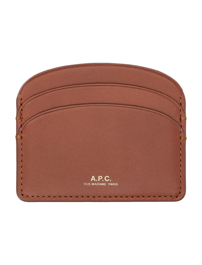Apc A.p.c. Logo Detail Leather Card Holder In Noisette
