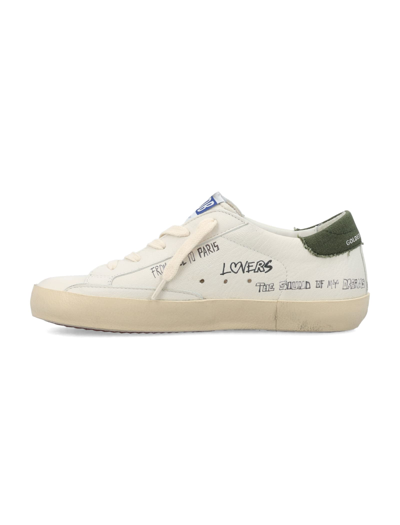 Shop Golden Goose Super Star Sneakers In White/brown/green