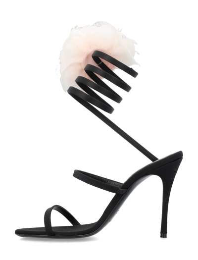 Shop Magda Butrym Silk-organza Pink Flower Heel Sandals In Black