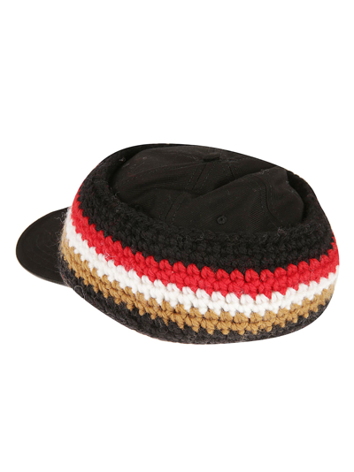 Shop Burberry Stripe Knit Headband Baseball Cap In Black