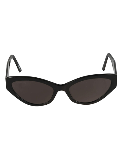 Shop Balenciaga Logo Sided Cat-eye Sunglasses In Black/grey