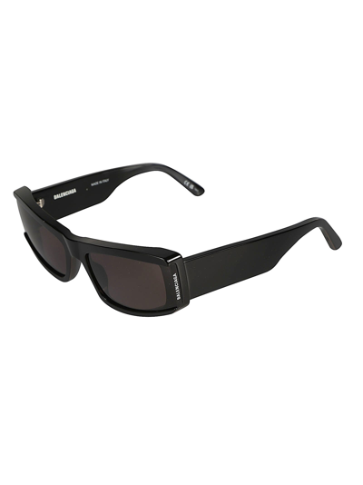 Shop Balenciaga Rectangular Lens Flat Temple Sunglasses In Black/grey