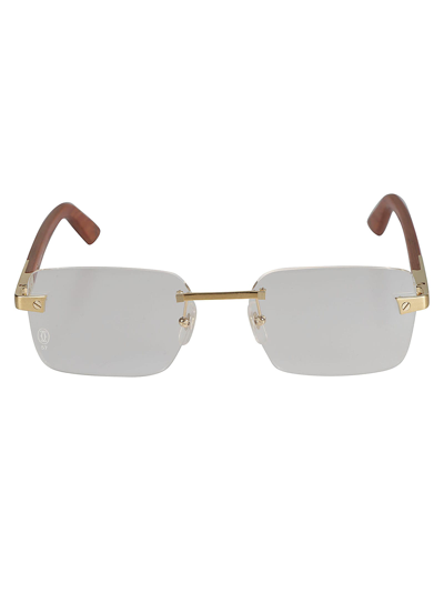 Shop Cartier Rimless Rectangular Lense Glasses In Gold/brown