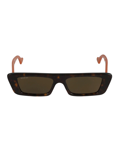 Shop Gucci Rectangle Flat Sunglasses In Orange/brown