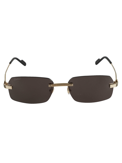 Shop Cartier Straight Bridge Rimless Sunglasses In Gold/grey