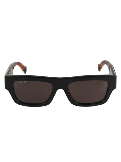 Shop Gucci Flame Effect Classic Sunglasses In Black/brown