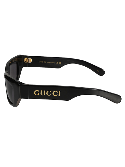 Shop Gucci Logo Sided Square Lens Sunglasses In Black/grey