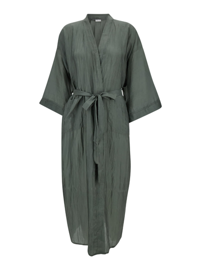Shop The Rose Ibiza Bata Green Kimono With Matching Belt In Silk Woman