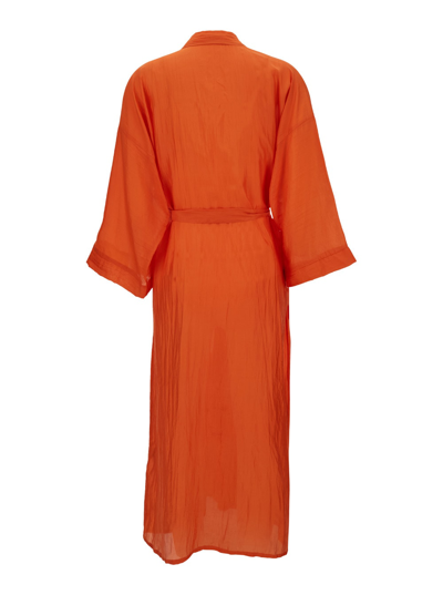 Shop The Rose Ibiza Bata Orange Kimono With Matching Belt In Silk Woman