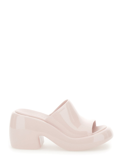 Shop Ferragamo Pink Slide Sandals With Chunky Heel In Rubber Woman