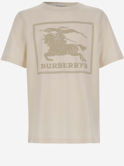 Shop Burberry Cotton T-shirt With Logo In Pale Cream
