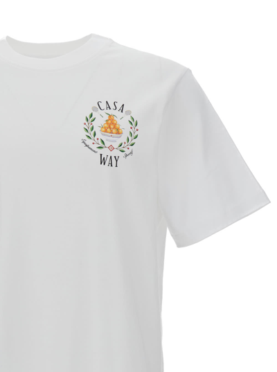Shop Casablanca White Casa Way Crew Neck T-shirt With Logo Print In Cotton Man