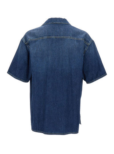 Shop Alexander Mcqueen Blue Denim Effect Short Sleeve Shirt In Cotton Man