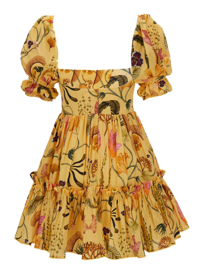 Shop Agua By Agua Bendita Yellow Alaria Habitat Mini Dress In Cotton Woman In Multicolor