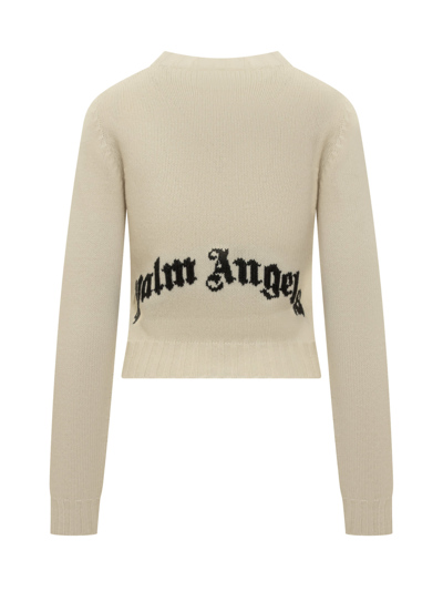 Shop Palm Angels Sweater With Logo In Off White Black