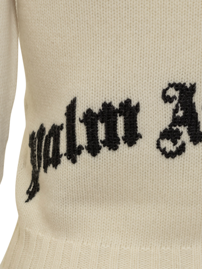 Shop Palm Angels Sweater With Logo In Off White Black