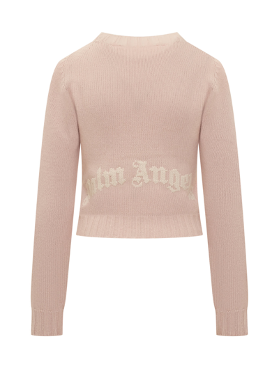 Shop Palm Angels Sweater With Logo In Pink White