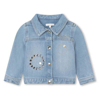 Shop Chloé Denim Jacket With Eyelets In Gray