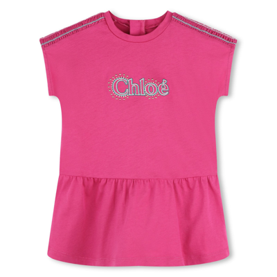 Shop Chloé Dress With Embroidered Logo In Pink