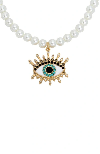 Shop Kurt Geiger Imitation Pearl Evil Eye Pendant Necklace
