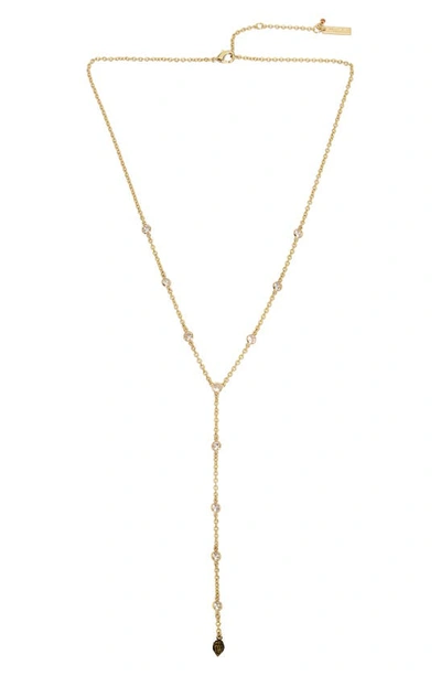Shop Kurt Geiger Micro Eagle Pendant Y-necklace In Crystal/ Yellow Gold