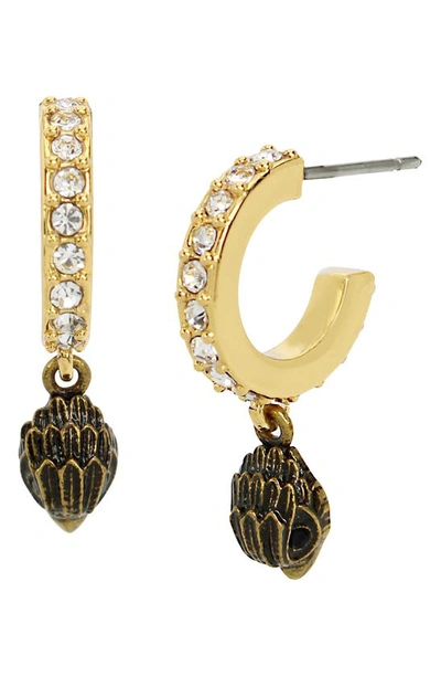 Shop Kurt Geiger Micro Eagle Head Huggie Drop Earrings In Crystal/ Yellow Gold